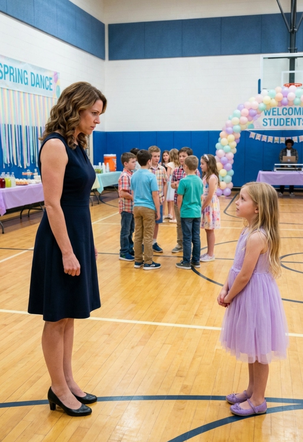 My daughter wore a lavender dress to the father-daughter dance six months after her dad, Captain Mark Lawson, was ᴋɪʟʟᴇᴅ overseas, and she stood by the gym doors all night believing he might still walk in… until the PTA president crossed the floor, looked her in the eye, and told her in front of everyone that the night wasn’t really for “situations like hers”…