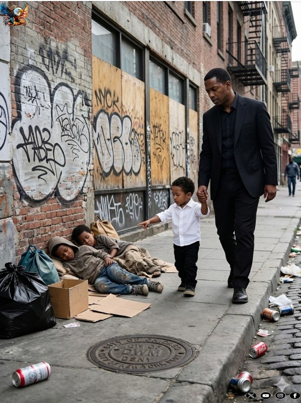 “Dad, stop the car!” he shouted, panic in his voice. “Those kids digging through the trash… they’re just like me.”