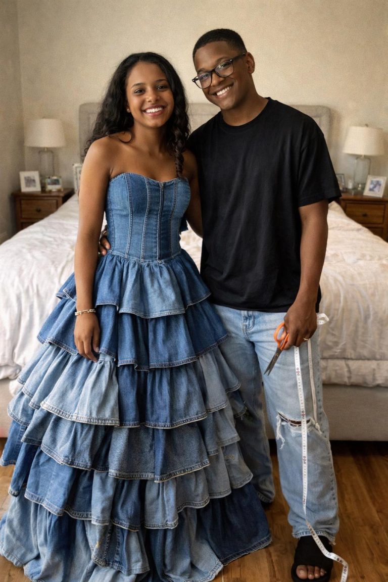 My Stepmom Laughed at the Prom Dress My Brother Sewed From Our Late Mom’s Jeans — By the End of the Night, the Whole School Knew the Truth