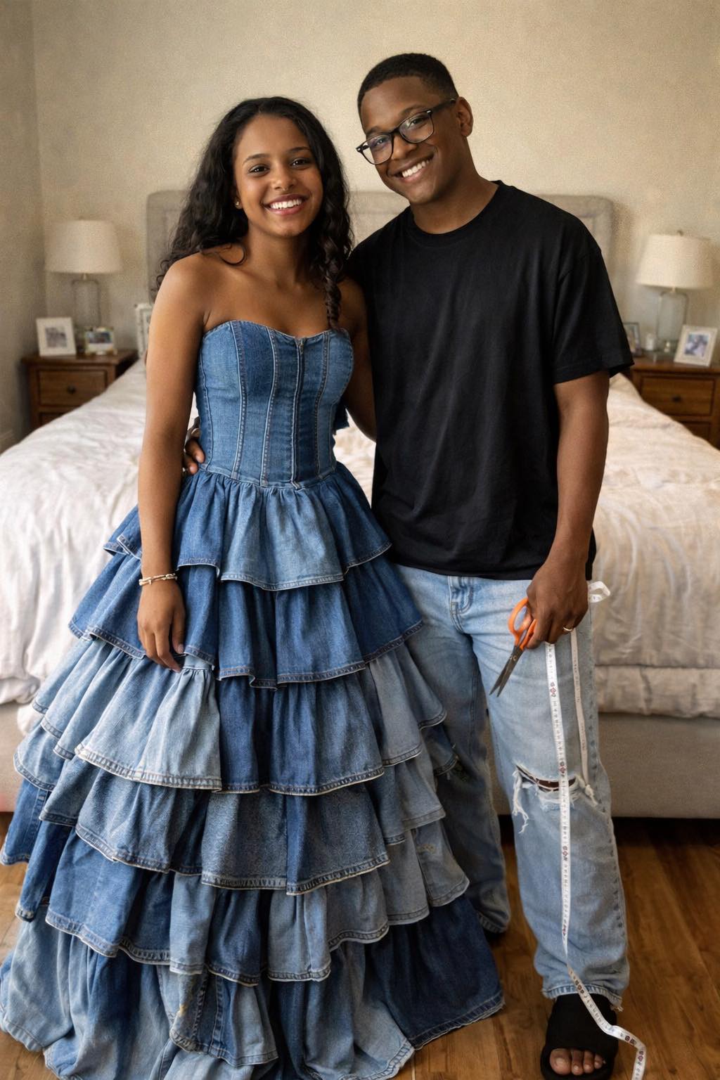 My Stepmom Laughed at the Prom Dress My Brother Sewed From Our Late Mom’s Jeans — By the End of the Night, the Whole School Knew the Truth