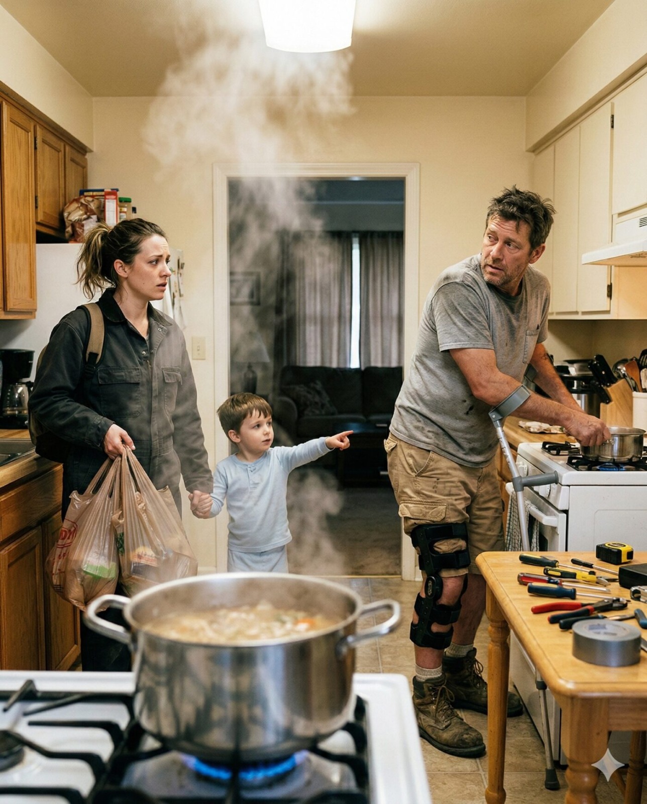 I took in a homeless man with a leg brace for one night because my son couldn’t stop staring at him in the cold. I left for work the next morning expecting him to be gone by evening. When I came back exhausted, my apartment didn’t look the same—clean counters, trash out, the door fixed, food simmering on the stove. The surprise wasn’t magic. It was proof he’d been useful long before he was homeless.