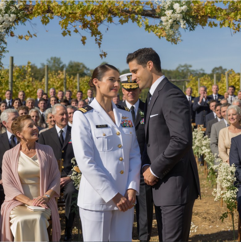 At my wedding, my mother laughed, “Uniforms are for men,” while I stood at the altar in white and medals, but the sound that changed that whole North Carolina afternoon was not my voice—it was a chair scraping behind her, and by the time she realized what was happening, four stars and two hundred warriors were already on their feet for the daughter she had spent years trying to erase