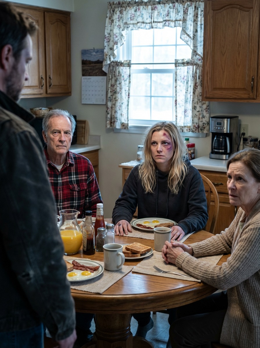 After H.it.ting Me, My Husband Walked Down to Breakfast Like Nothing Happened… Until He Saw Who Was Waiting at My Table