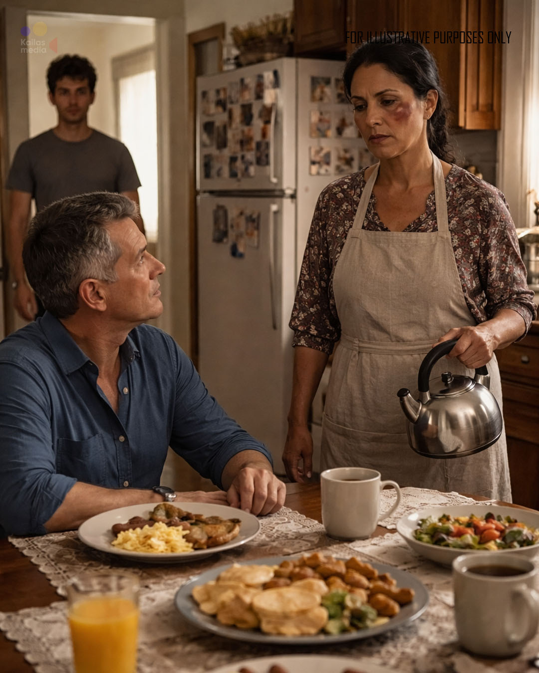 Last night my son hit me, and I didn’t cry. This morning, I set out the fine tablecloth, prepared breakfast as if it were a special occasion, and when he came downstairs smiling, he said, “So you finally learned your lesson”… until he saw who was waiting for him at my table.